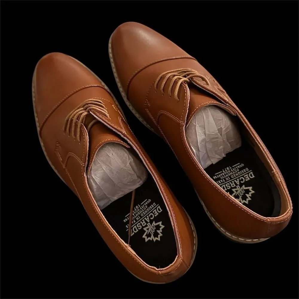 Decarsdz Men's Brown Faux Leather Oxford Dress Shoes Lace-Up Round Toe.  9